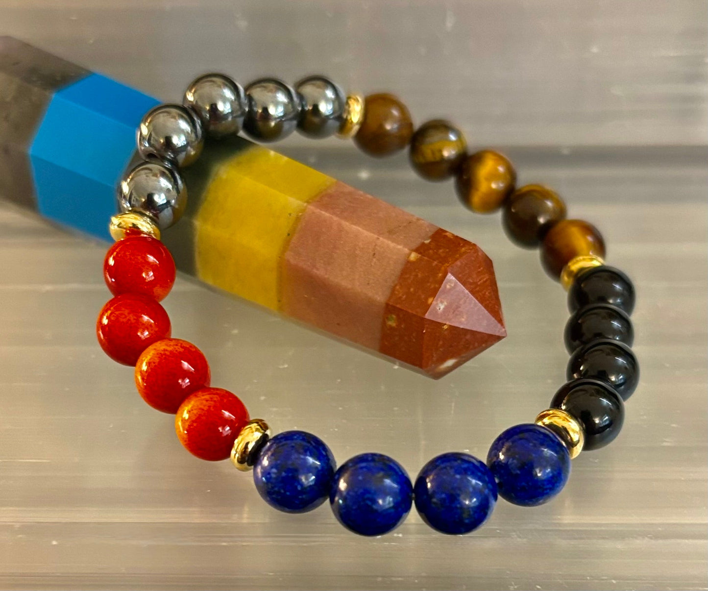 Attract Wealth & Radiate Confidence – Tiger Eye, Lapis & Wood Gemstone Bracelet (Small to Medium Wrists)