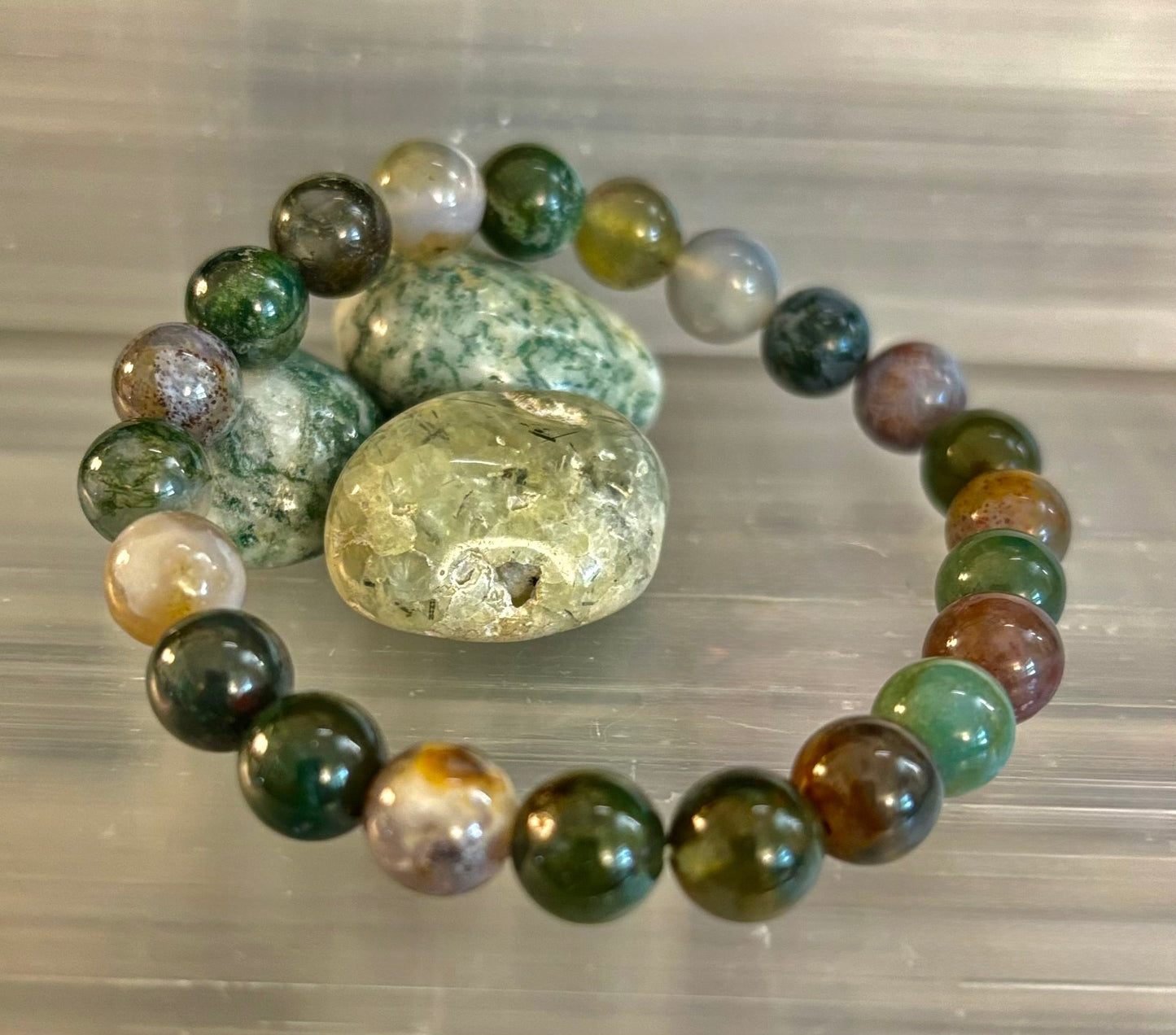 Natural Indian Agate Bead Bracelet – Grounding Stone for Protection, Strength & Emotional Balance