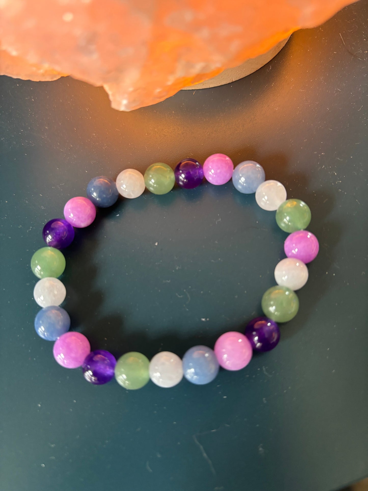 Natural Colored Agate Bead Bracelet – 8mm Rainbow Energy for Balance, Strength & Healing
