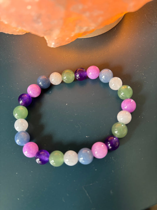 Natural Colored Agate Bead Bracelet – 8mm Rainbow Energy for Balance, Strength & Healing