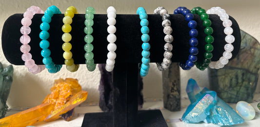 Simple Style Natural Stone Stackable Beaded Bracelets – Minimalist Solid Color Healing Jewelry (Various Colors)