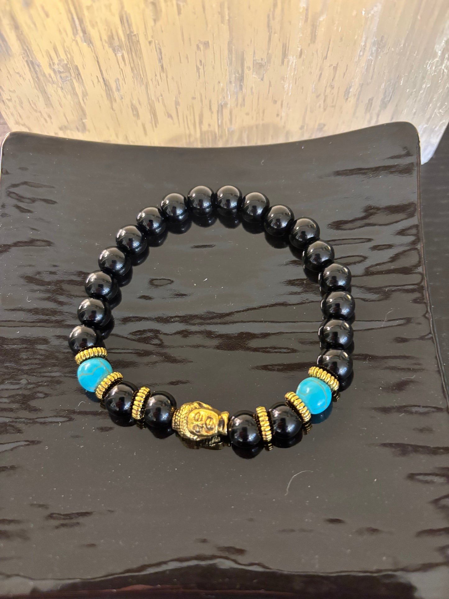 Black Onyx & Turquoise Buddha Bracelet – Grounding Energy with Spiritual Style