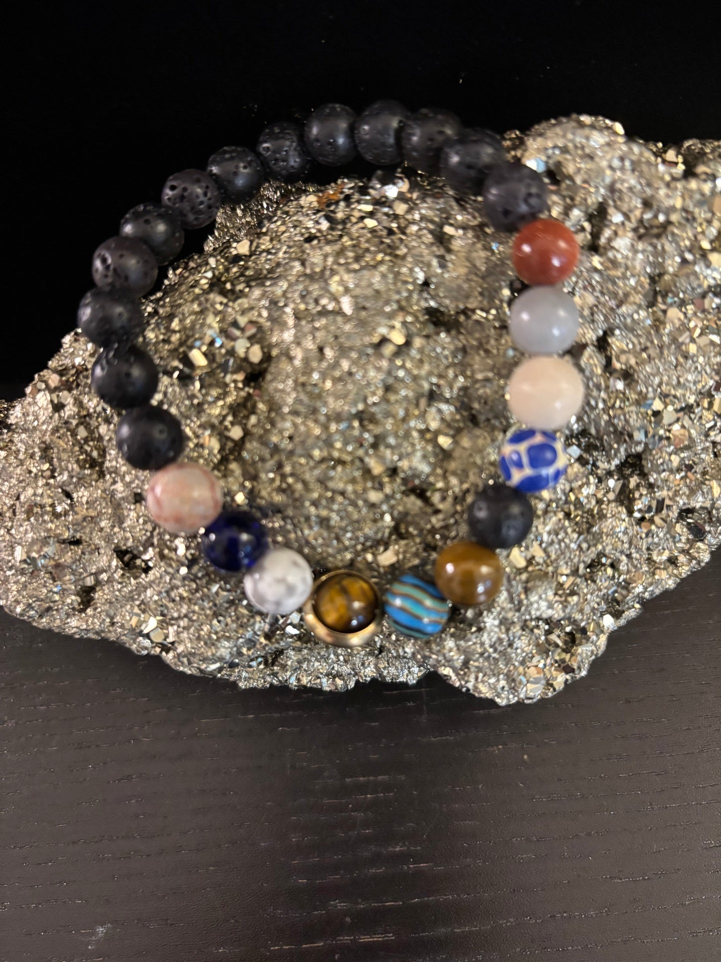 Eight Planets Beaded Bracelet – Solar System Lava Rock & Gemstone Stretch Bracelet