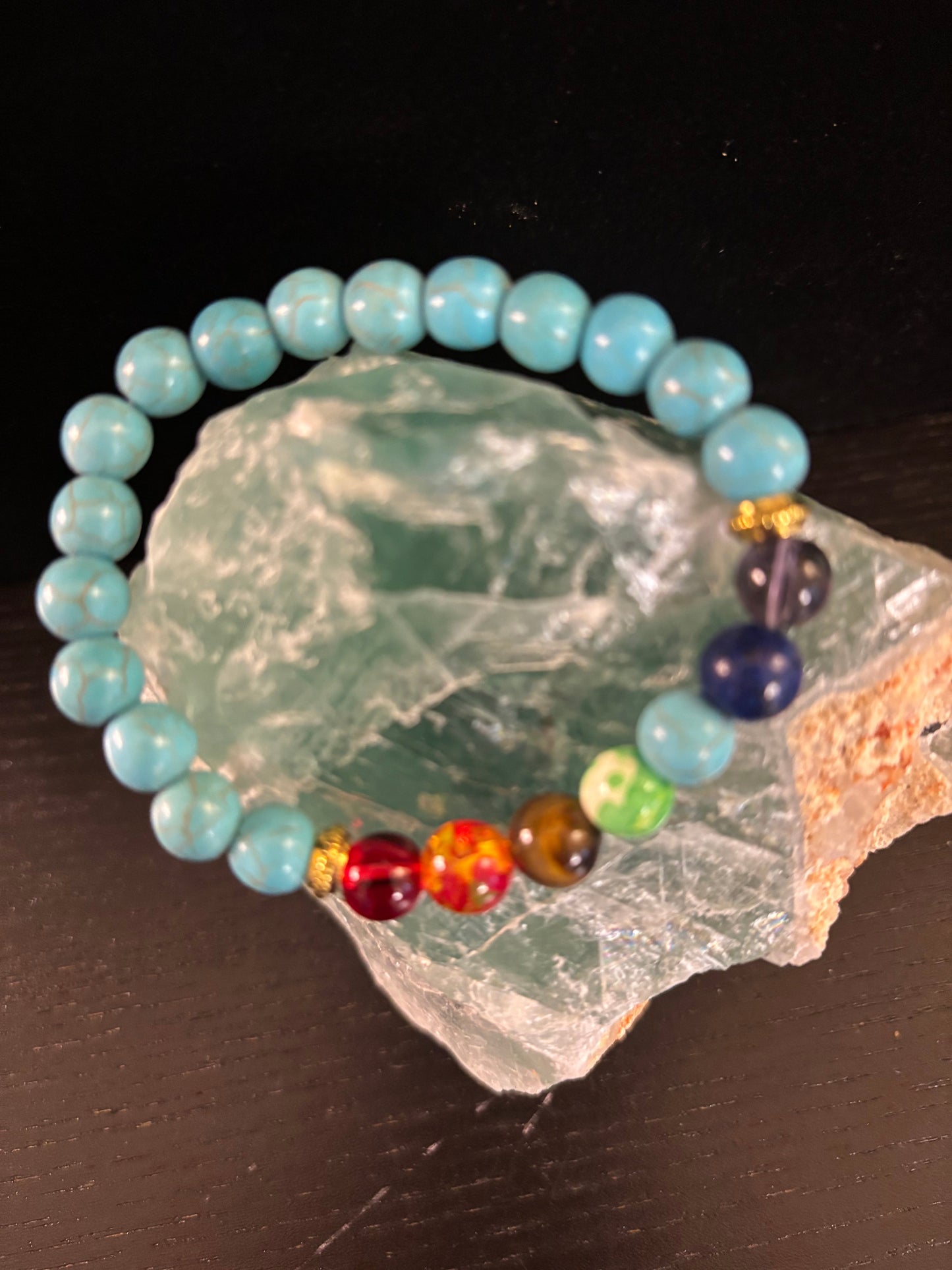Chakra Healing Bracelet – Turquoise Energy Beads with Chakra Stones
