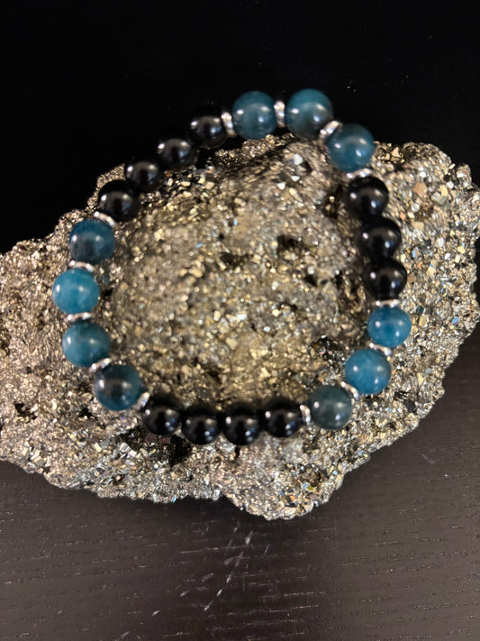 Guardian Bracelet – Blue Apatite & Black Obsidian Beaded Protection Bracelet
