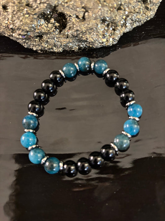 Guardian Bracelet – Blue Apatite & Black Obsidian Beaded Protection Bracelet