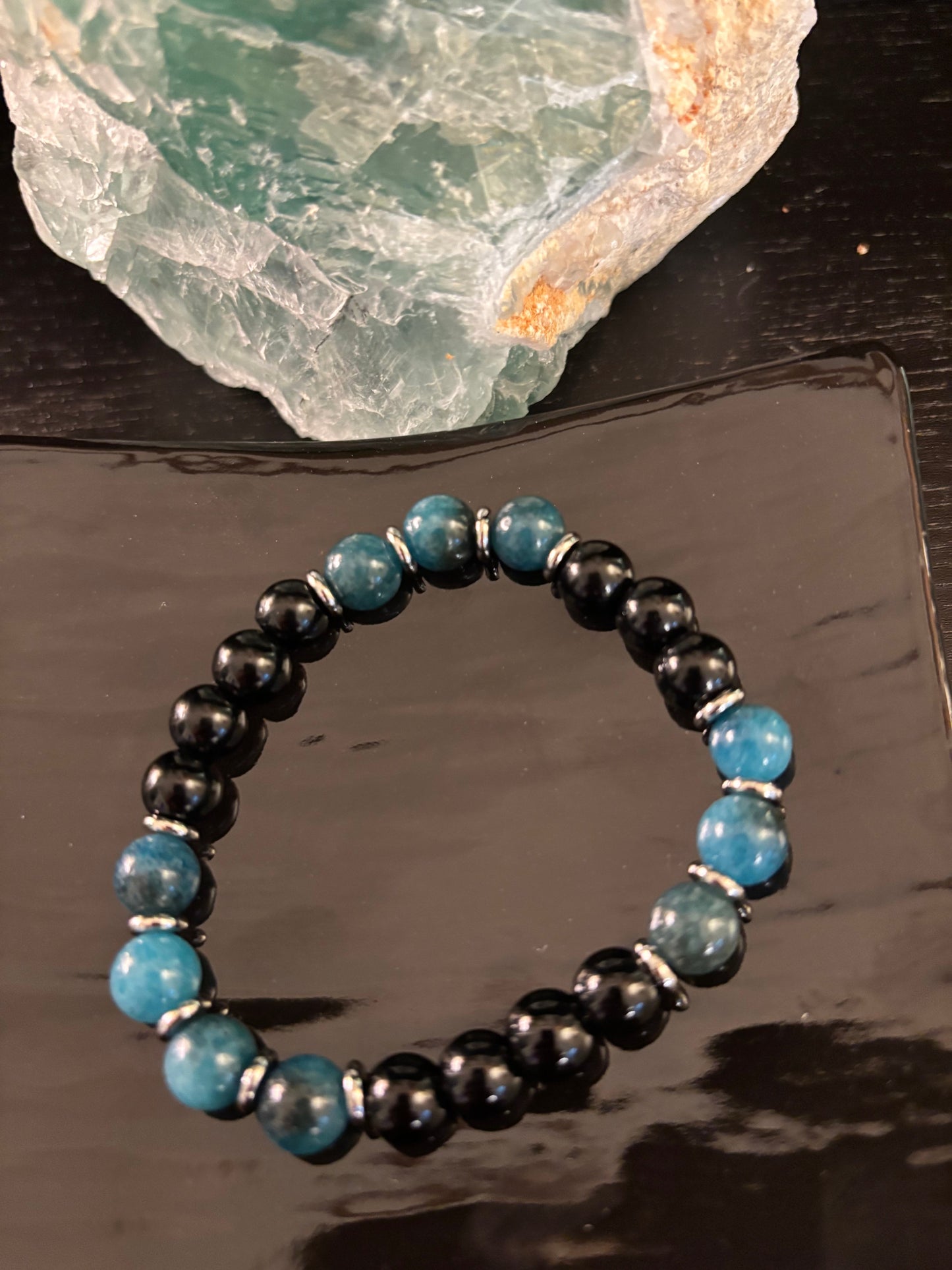 Guardian Bracelet – Blue Apatite & Black Obsidian Beaded Protection Bracelet
