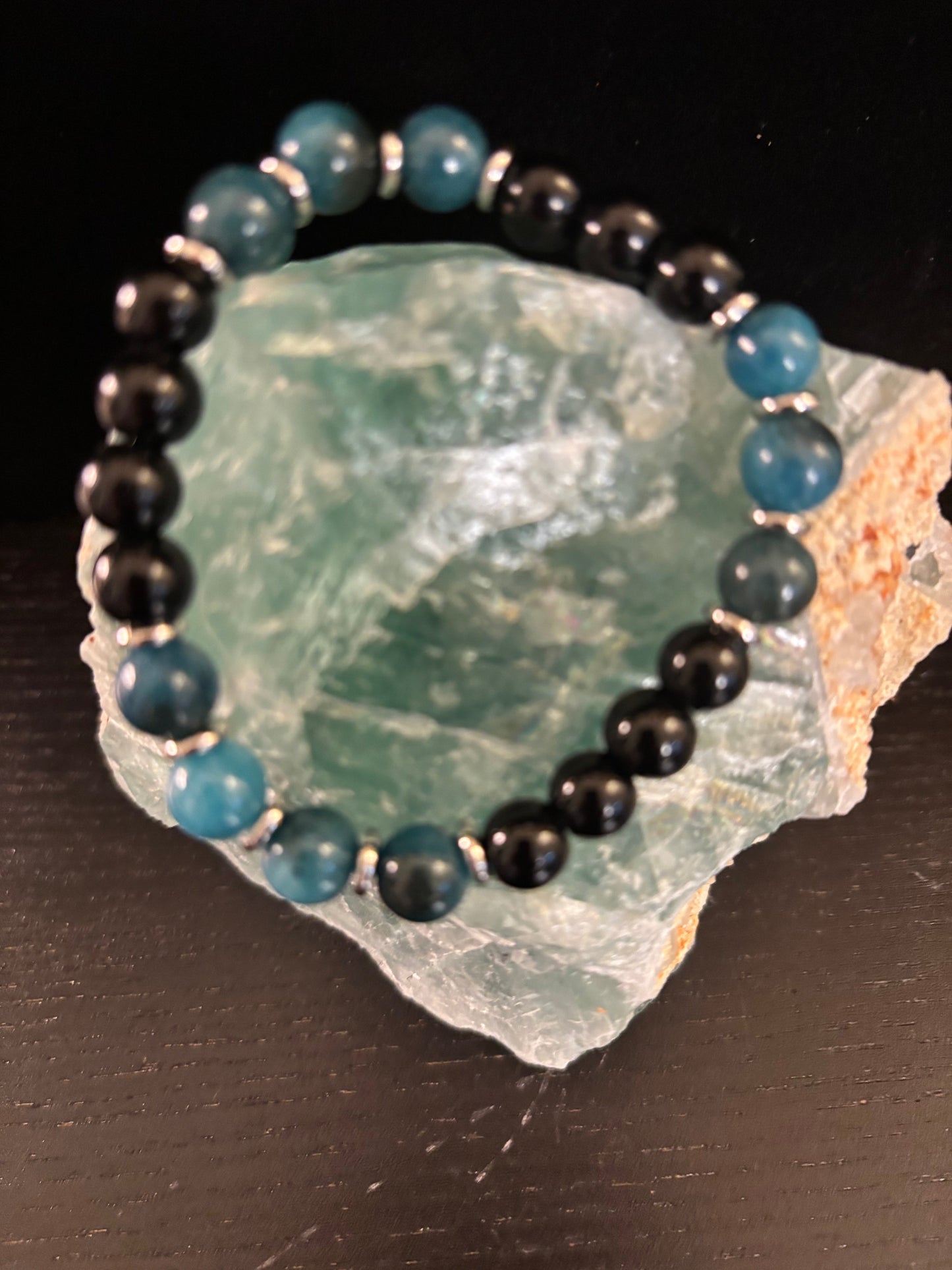 Guardian Bracelet – Blue Apatite & Black Obsidian Beaded Protection Bracelet