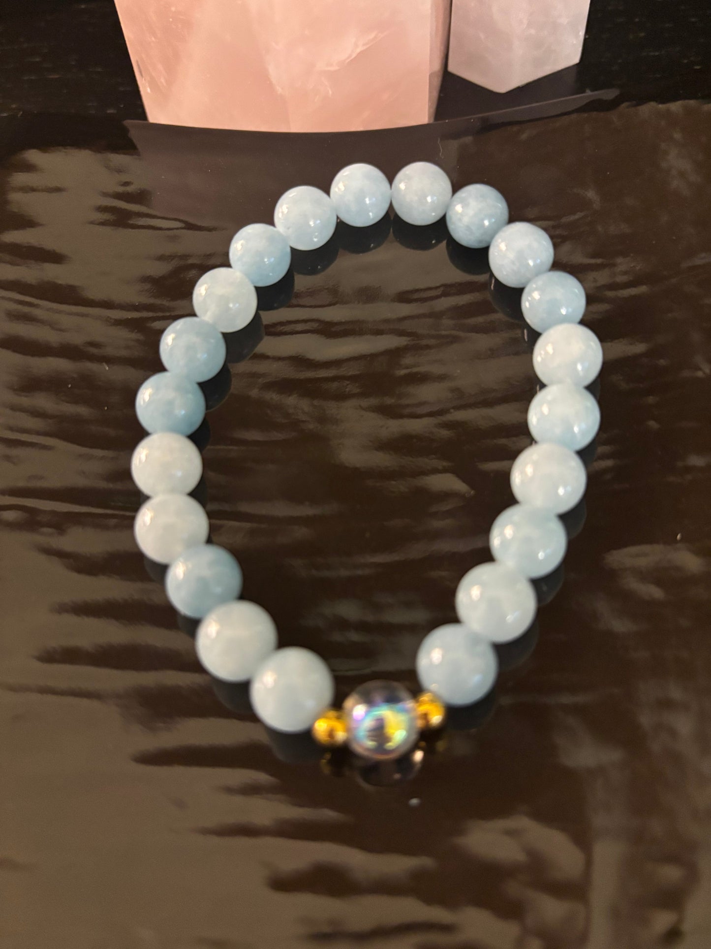 Courage - Aquamarine and White Crystal Beaded Bracelet