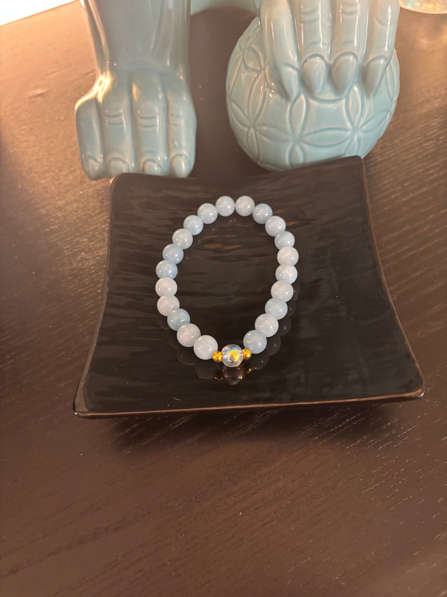 Courage - Aquamarine and White Crystal Beaded Bracelet