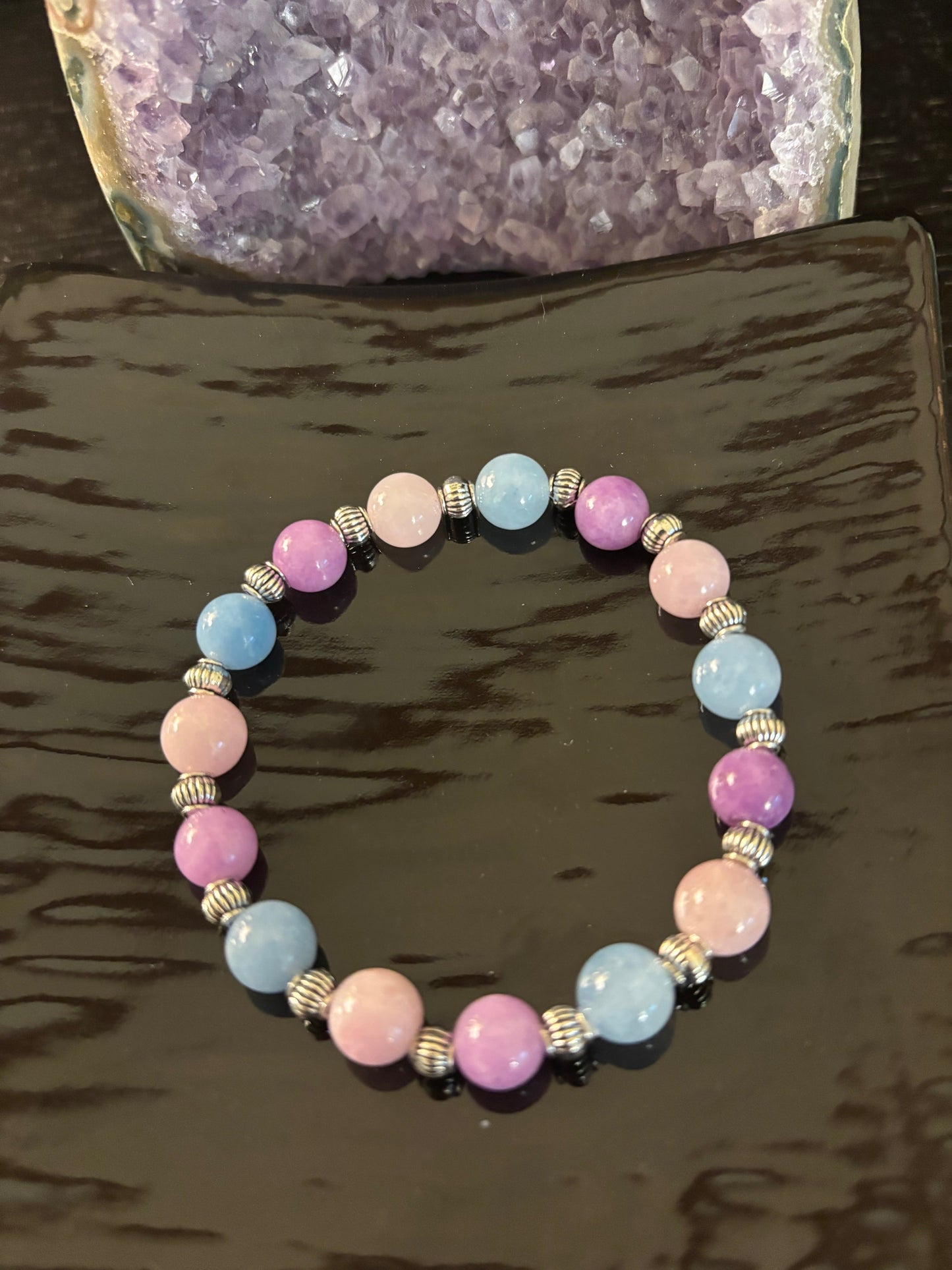 Calming Bracelet – Aquamarine & Kunzite Beads | Reduce Stress & Embrace Inner Peace