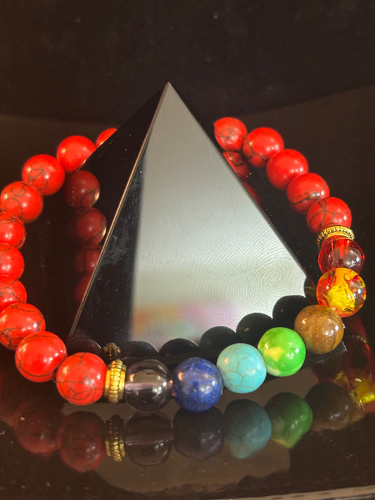 Chakra & Red Turquoise Energy Alignment Bracelet – 8mm Beads for Spiritual Protection & Vitality (Small to Medium Wrists)