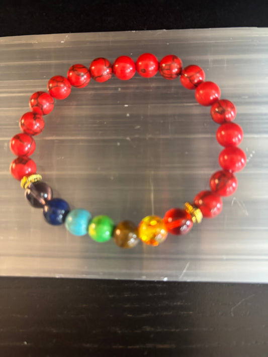 Chakra & Red Turquoise Energy Alignment Bracelet – 8mm Beads for Spiritual Protection & Vitality (Small to Medium Wrists)