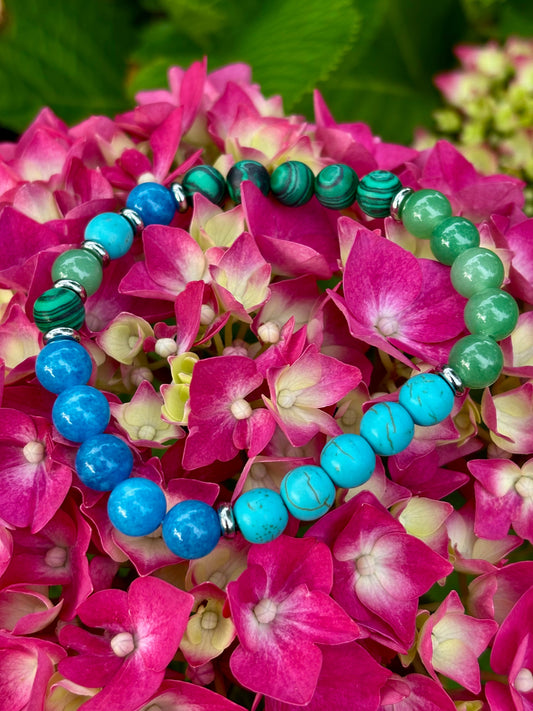 Anxiety Relief Bracelet – Calming Malachite, Amazonite, Turquoise, and Aquamarine (For Large Wrists)