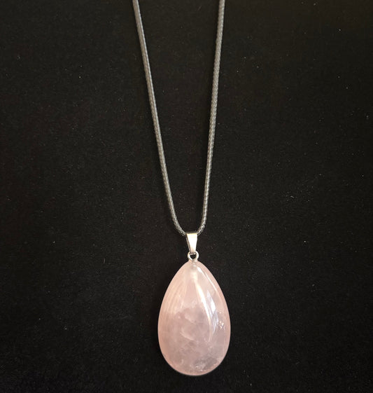 Blush & Balance: Rose Quartz Teardrop Necklace on Leather Rope