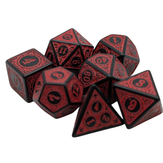 Magic Flame (Red) - "Enchanted Demon" - 7 Piece DnD Dice Set | Acrylic RPG Gaming Dice