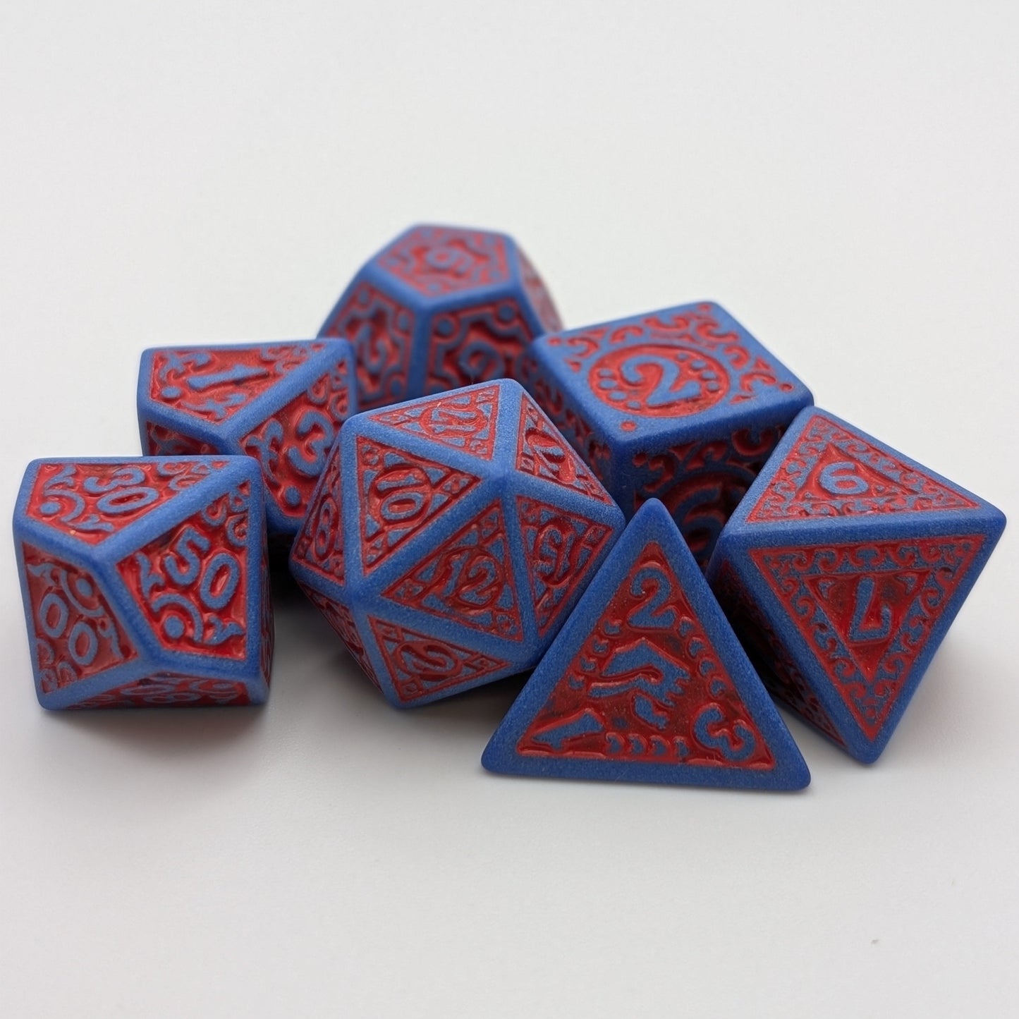 Magic Flame (Red Blue) - "Enchanted Hero" - 7 Piece DnD Dice Set | Acrylic RPG Gaming Dice