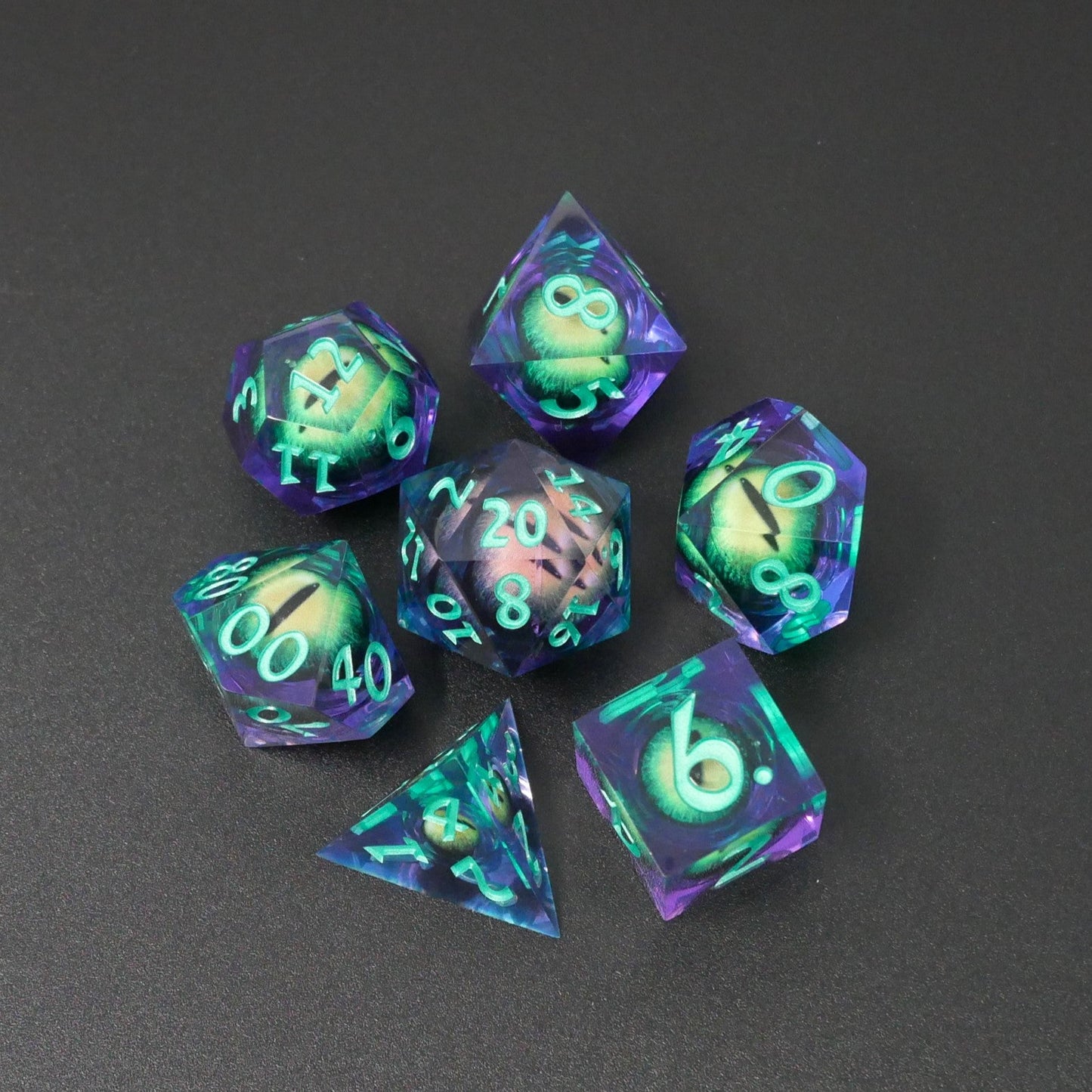 Remorhaz's Eye |  7 Piece Moving Eye DnD Dice Set | Acrylic RPG Gaming Dice
