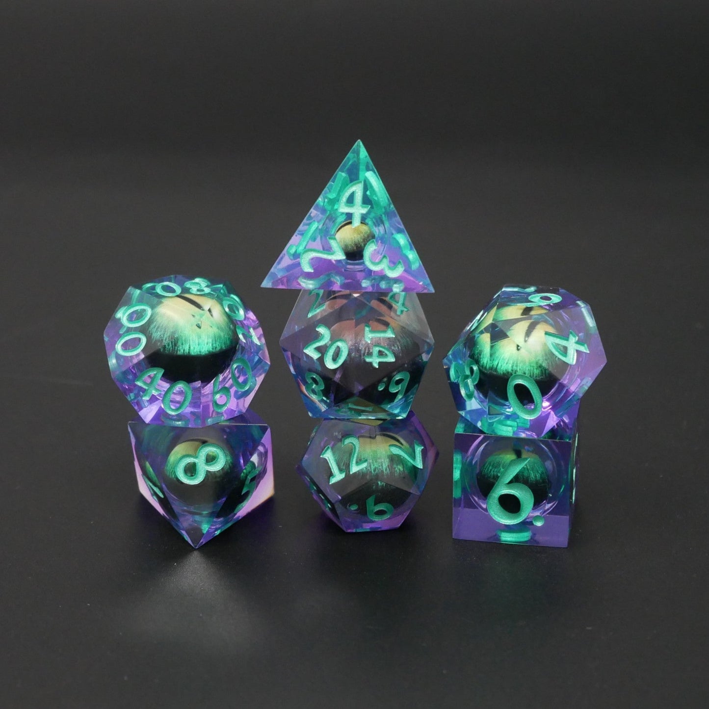 Remorhaz's Eye |  7 Piece Moving Eye DnD Dice Set | Acrylic RPG Gaming Dice