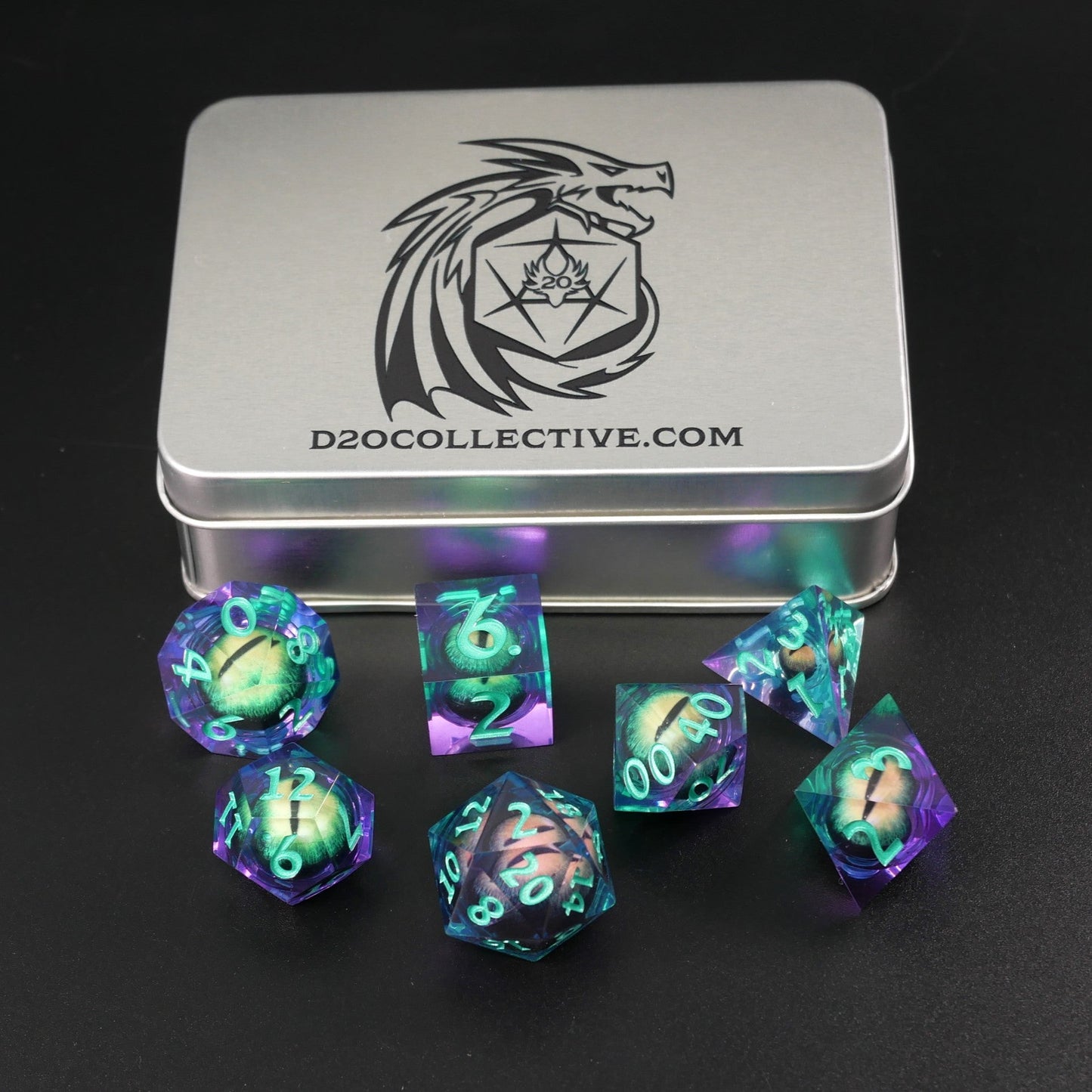 Remorhaz's Eye |  7 Piece Moving Eye DnD Dice Set | Acrylic RPG Gaming Dice