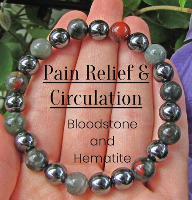 Bloodstone & Hematite Crystal Healing Power Bracelet (Pain Relief)