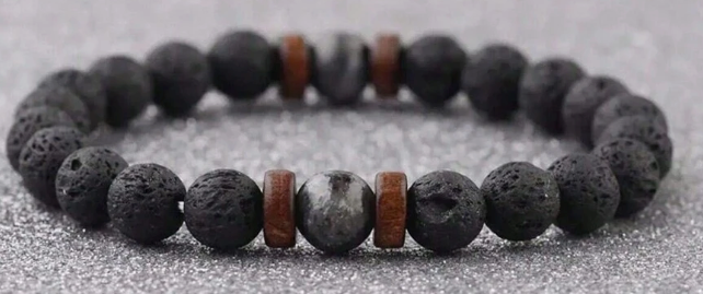 Volcanic Stone with Wooden Beads Relaxation Bracelet