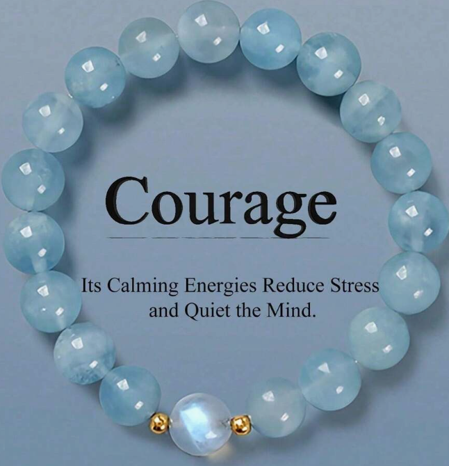 Courage - Aquamarine and White Crystal Beaded Bracelet