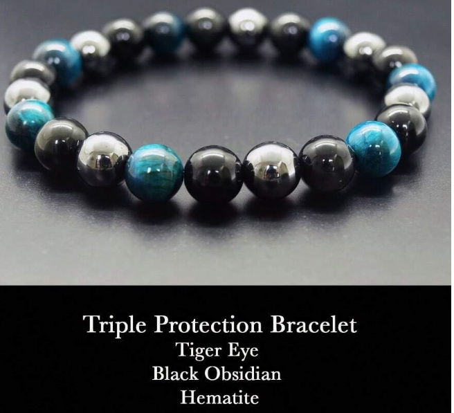 Triple Protection Bracelet - Blue Tiger Eye, Black Obsidian, Hematite