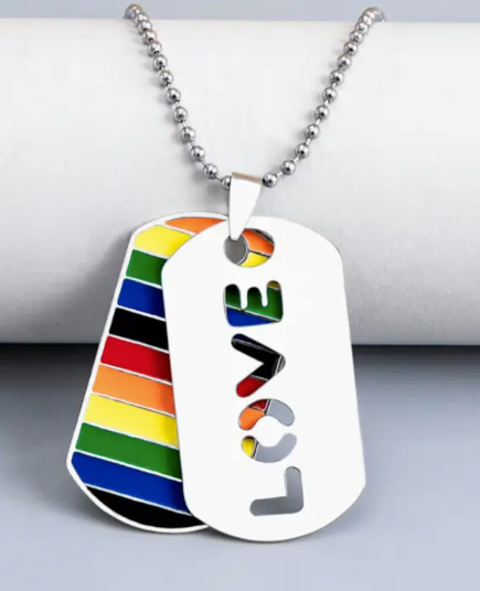 Pride "Dog Tags" Style Necklace – Rainbow Flag Stainless Steel Pendant (Pride, Love, Equality Designs)