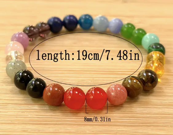 Bohemian Chakra Healing Bracelet – 8mm Colorful Beads for Energy Balance, Spiritual Wellness & Free-Spirited Style