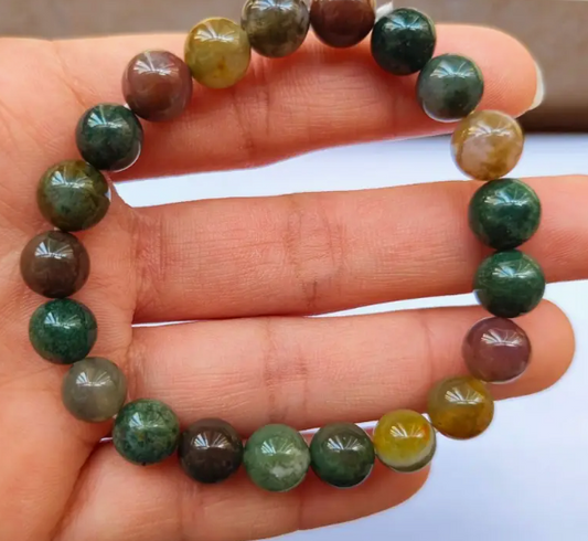 Natural Indian Agate Bead Bracelet – Grounding Stone for Protection, Strength & Emotional Balance