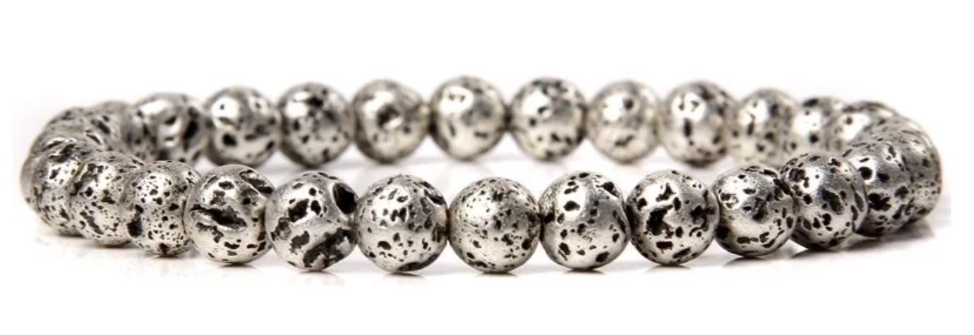 Silver Lava Rock Bracelet – Grounding Energy with Bold Metallic Style