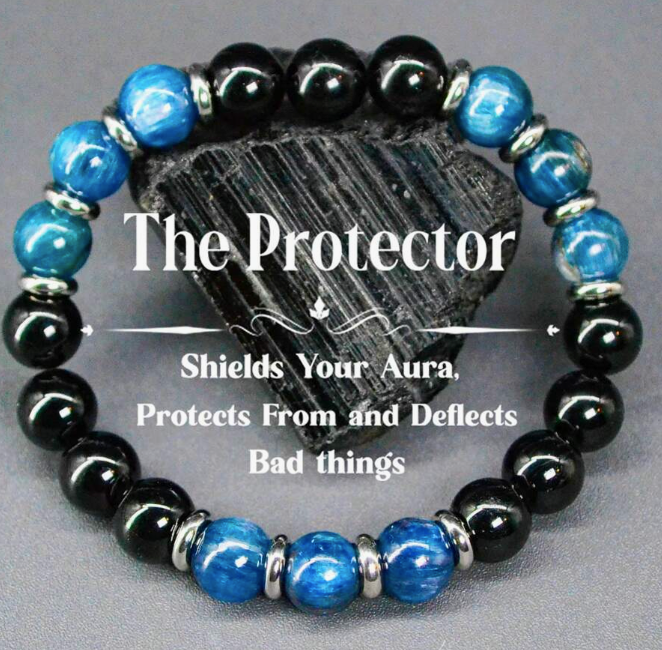 Guardian Bracelet – Blue Apatite & Black Obsidian Beaded Protection Bracelet