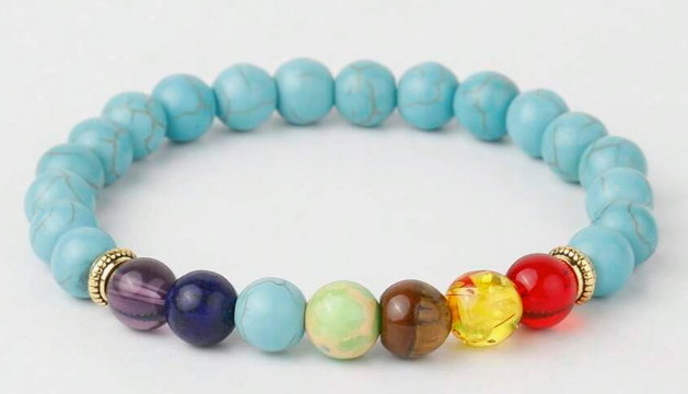 Chakra Healing Bracelet – Turquoise Energy Beads with Chakra Stones