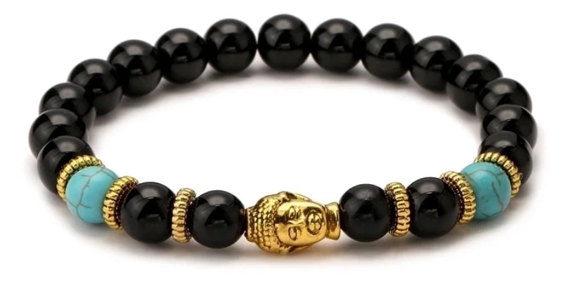 Black Onyx & Turquoise Buddha Bracelet – Grounding Energy with Spiritual Style