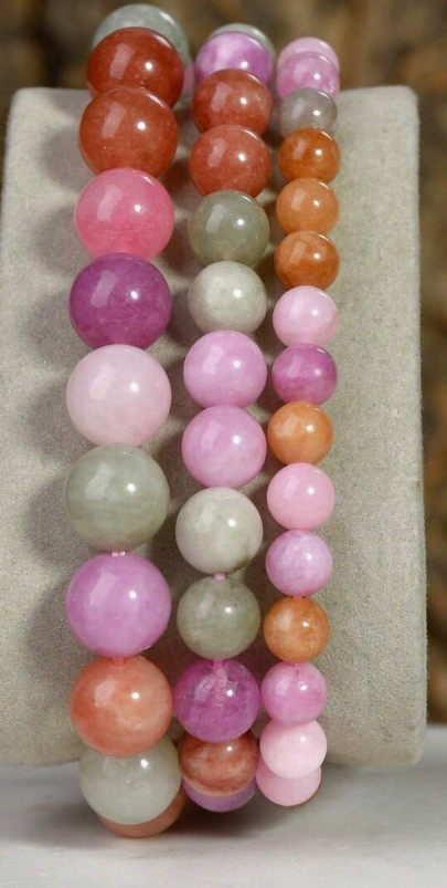 Boho Style Sunstone, Pink Quartz & Lepidolite Bracelet – 8mm or 10mm Beads