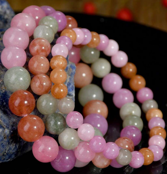 Boho Style Sunstone, Pink Quartz & Lepidolite Bracelet – 8mm or 10mm Beads