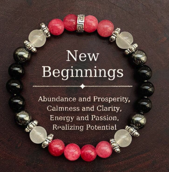 New Beginnings Energy Bracelet – Lepidolite, Hematite, Black Tourmaline & Moonstone