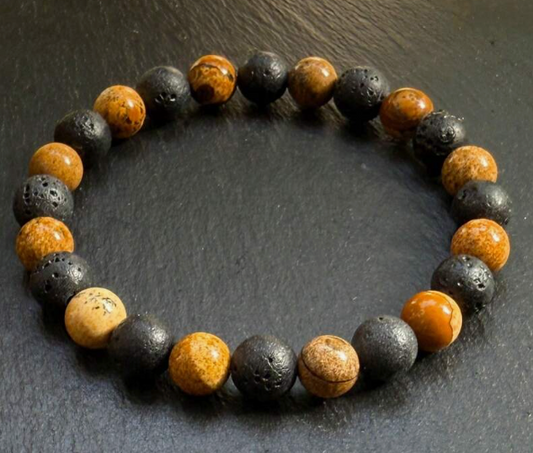Earth & Ember Bracelet – Lava Stone & Picture Jasper for Grounding and Inner Strength