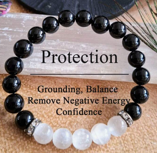 Black Tourmaline & Selenite Protection Bracelet – Energy Shield & Inner Clarity