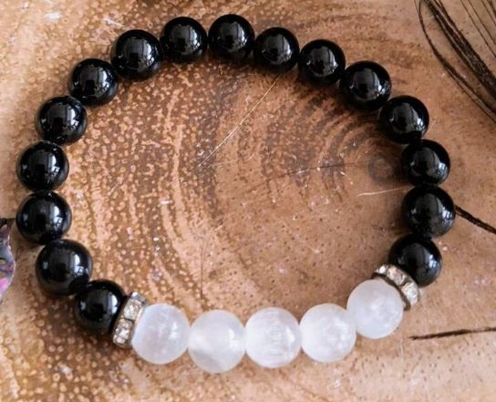 Black Tourmaline & Selenite Protection Bracelet – Energy Shield & Inner Clarity