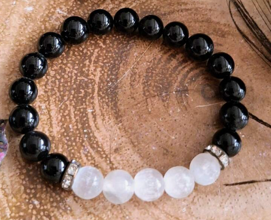Black Tourmaline & Selenite Protection Bracelet – Energy Shield & Inner Clarity