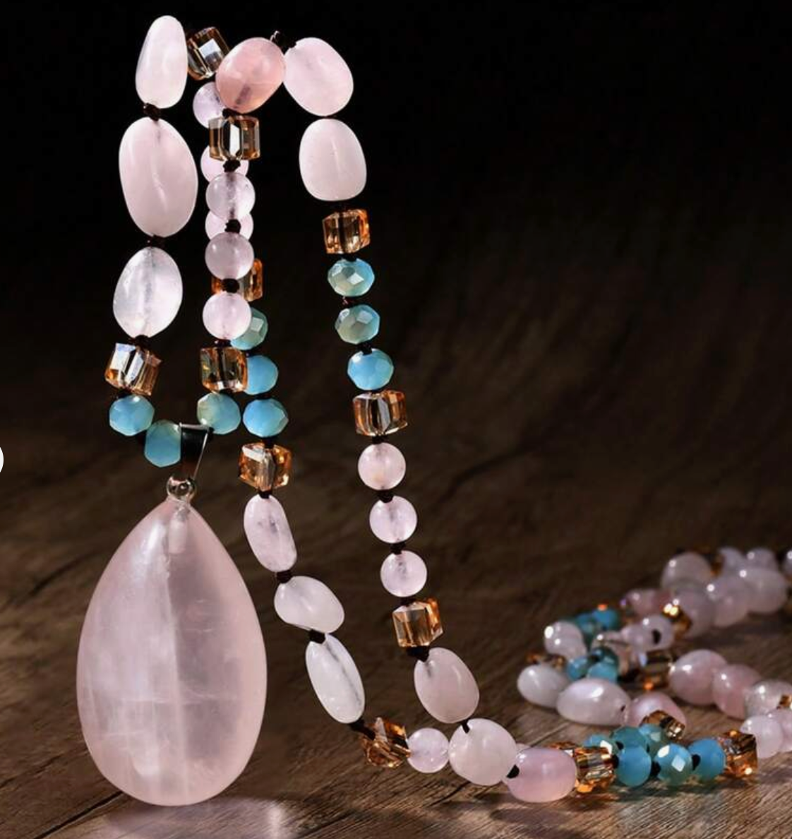 Heart of Harmony: Bohemian Rose Quartz Teardrop Pendant Necklace