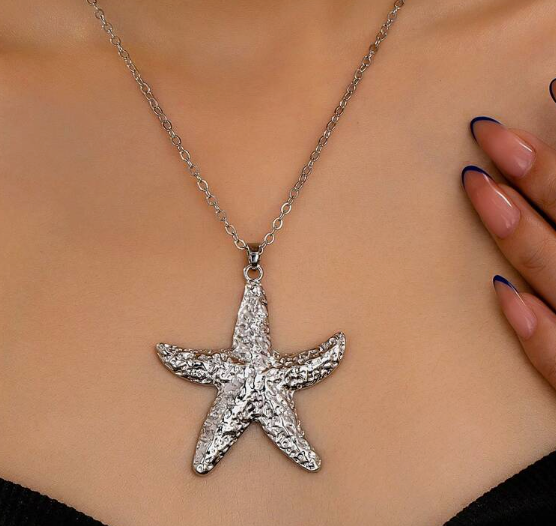 Silver Textured Starfish Pendant Necklace – Ocean-Inspired Elegance 🌊✨