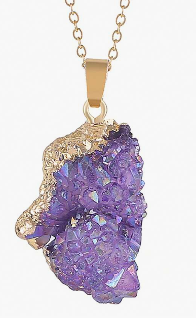 Asymmetrical Natural Crystal Agate Geode Pendant Necklace – Raw Beauty, Vibrant Energy