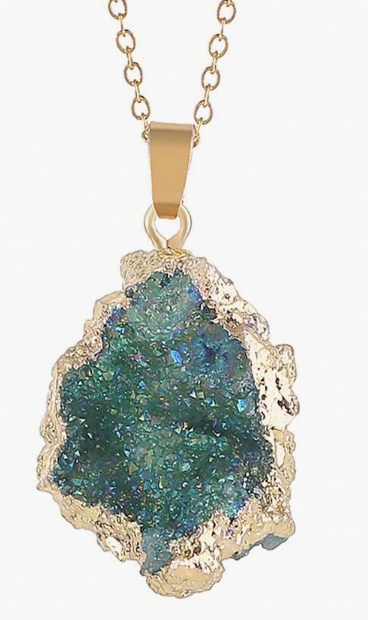 Asymmetrical Natural Crystal Agate Geode Pendant Necklace – Raw Beauty, Vibrant Energy