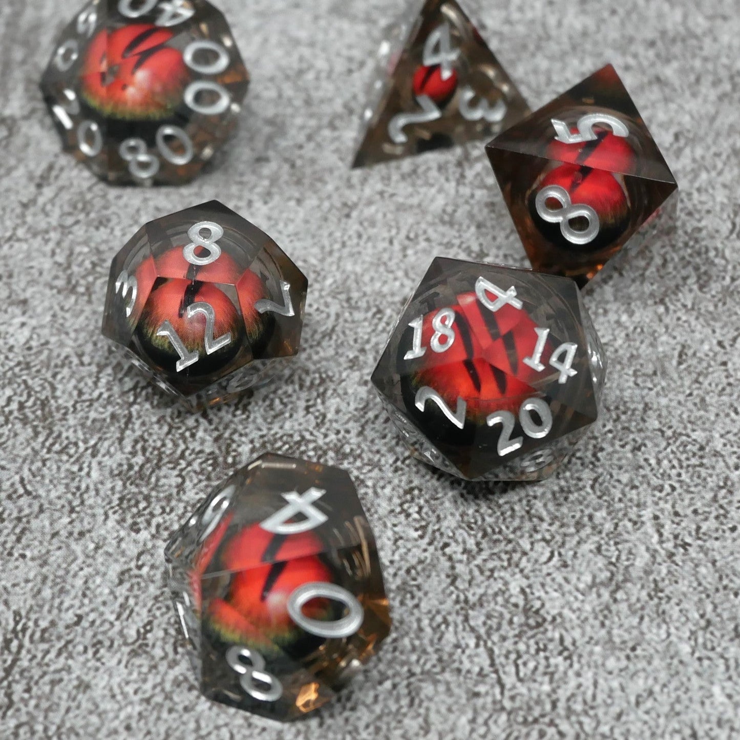Smaug's Eye |  7 Piece Moving Eye DnD Dice Set | Acrylic RPG Gaming Dice