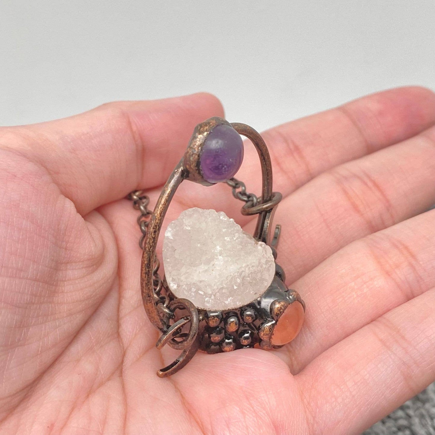 White Crystal & Amethyst & Powder Crysta Craft Moon Charm-CS