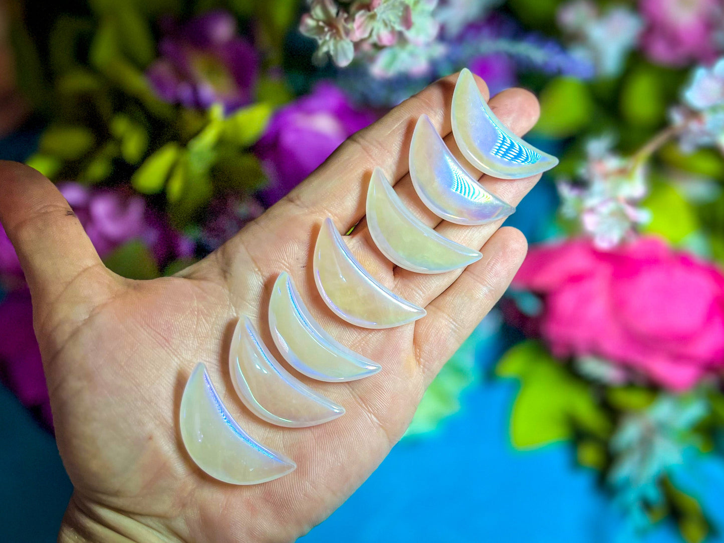 1 1/2" Pink Rose Quartz AURA Crescent MOON