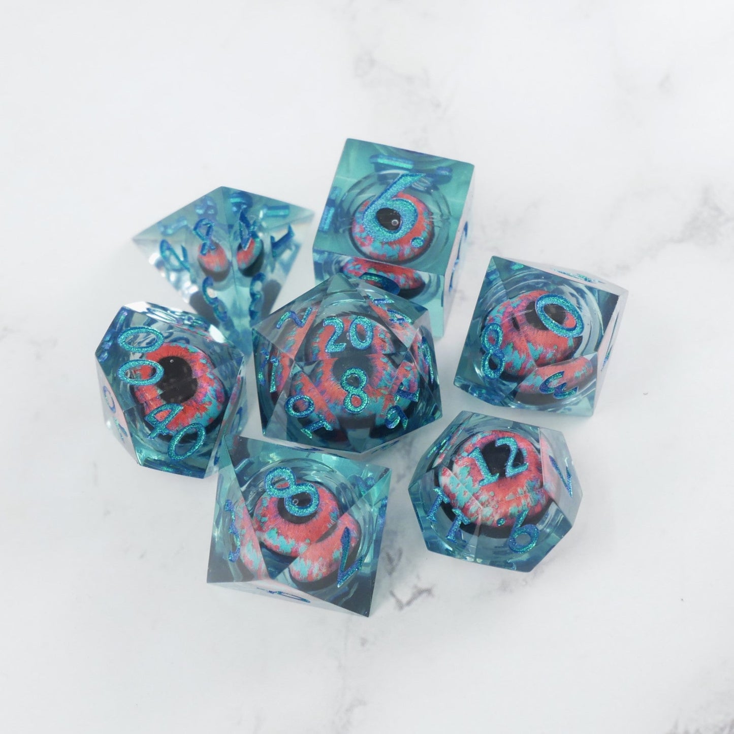 Cthulhu's Eye |  7 Piece Moving Eye DnD Dice Set | Acrylic RPG Gaming Dice